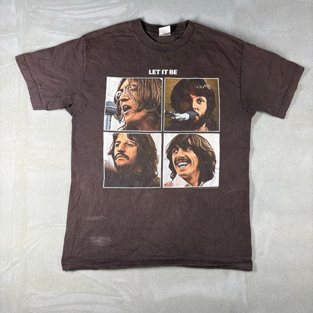 Beatles Let It Be Band T Shirt‎ Brown Graphic Tee Apple Corps Mens Medium Y2K